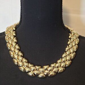 Talbots Gold tone Collar Necklace Unique Links Snakeskin Look